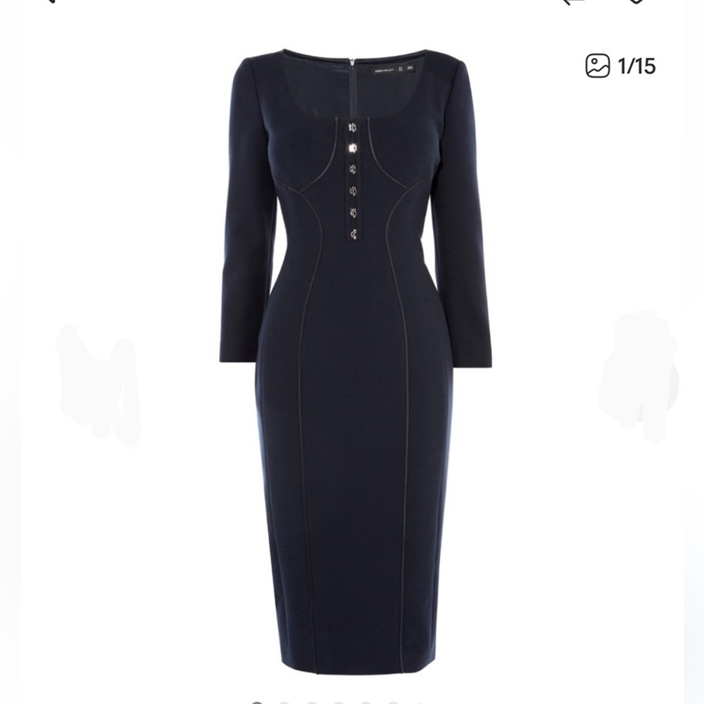 Karen Millen Pencil Dress W/ Contour Panelling Navy Blue | Size: US 10 / UK 14